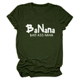 Detail of rolled cuffs and BaNana letter print on a military green crew neck T-shirt - Army Green (White Print)