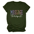 Detail of army green Massage Therapist T-shirt with multi-color graphic print - S / Tops / Army Green (White Text)