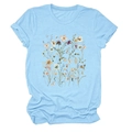 Close-up of floral print and butterfly design on light blue short sleeve t-shirt - Light Blue