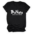 Close-up of black cotton T-shirt featuring white BaNana Bad Ass Nana print and round neck - Black (White Print)