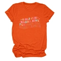 Détail du t-shirt en coton orange avec manches à revers et imprimé de slogan coloré - Orange