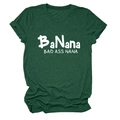 Close-up of white BaNana BAD ASS NANA text printed on a dark green marl cotton t-shirt - Vintage Green (White Print)