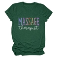 Detail of roll-up sleeves on a dark green massage therapist t-shirt with rainbow print - S / Tops / Retro Green (White Text)