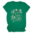 Detail of elegant dark green T-shirt with vintage floral print and butterfly pattern - Dark Green