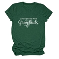 Detail of green heather t-shirt featuring Life Is Better With Grandkids white print - Vintage Green (White Font)