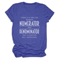 Detail of blue-purple cotton T-shirt featuring white numerator denominator text print - Retro Blue (White Font)
