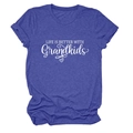 Detail of blue-purple short sleeve T-shirt with Life Is Better With Grandkids print - Vintage Blue (White Font)