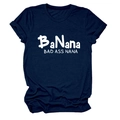 Detail of navy blue cotton T-shirt showing white BaNana Bad Ass Nana printed text graphics - Navy Blue (White Font)