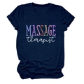 Detail of navy blue t-shirt featuring colorful massage therapist text and soft cotton fabric - S / Tops / Navy Blue (White Text)