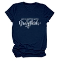 Detailed view of navy blue crew neck t-shirt with Life is better with grandkids text - Navy Blue (White Font)