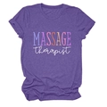 Detail of purple cotton T-shirt featuring Massage Therapist artistic print lettering - S / Tops / Purple (White Text)