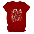 Close-up of vibrant wildflower and butterfly print on a deep red cotton t-shirt - Red