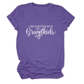 Détail du t-shirt violet chiné à manches courtes avec imprimé Life is Better with Grandkids - S / Violet (Police Blanche)