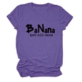 Detail of purple heather texture and Bad Ass Nana print on a women's crew neck T-shirt - Purple (Black Text)
