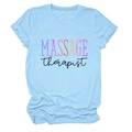 Close-up of Massage Therapist text print on light blue cotton crew neck t-shirt - S / Tops / Light Blue (Black Text)