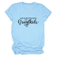 Light blue cotton t-shirt with Life is better with Grandkids print and crew neck - Light Blue (Black Font)