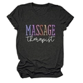 Detailed view of gray cotton t-shirt featuring colorful massage therapist graphic print - S / Tops / Heather Charcoal (White Text)