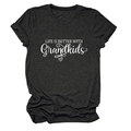 Detail of soft charcoal grey t-shirt fabric with white Life is Better with Grandkids print - Heater Grey (White Font)