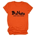 Detail of the Bad Ass Nana text printed on an orange crew neck short sleeve t-shirt - Orange (Black Font)