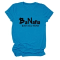 Detail of rolled cuffs and black graphic text print on a blue cotton short sleeve T-shirt - Lake Blue (Black Font)