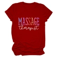 Red cotton short sleeve T-shirt with Massage Therapist lettering and classic crew neck - S / Tops / Red (White Text)
