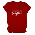 Detail of red short-sleeve T-shirt featuring Life Is Better With Grandkids print - Red (White Font)