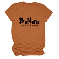 Detail of caramel heather t-shirt with BaNana and BAD ASS NANA text and rolled sleeves - Burnt Orange (Black Font)