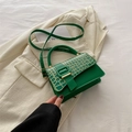 Sac bandoulière carré vert avec texture crocodile et boucle décorative chic - Vert