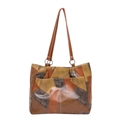 Borsa tote grande patchwork in marrone e kaki per il lavoro e l'uso quotidiano casual - Marrone