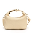 Chic beige striped tote bag with adjustable shoulder strap and gold-tone hardware detail - White