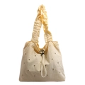 Bolso tipo cubo beige con asas plisadas y tachuelas para la moda casual de verano - Amarillo