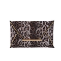 Pochette enveloppe léopard élégante avec rabat en V et finitions métalliques dorées - Marron