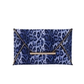 Bolso de mano elegante con estampado de leopardo azul y negro y borde dorado - Azul