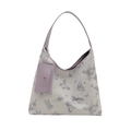 Minimalist white PU tote bag with purple butterfly prints and matching small side pouch - Purple