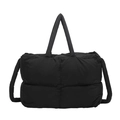 Grande borsa tote trapuntata nera con manici imbottiti e tracolla regolabile - Nero