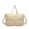 Borsa tote trapuntata beige con manici imbottiti e doppie tracolle lunghe - Cachi