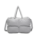 Quilted puffer tote bag in light grey with large capacity and versatile shoulder straps - Gray