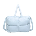 Quilted light blue puffer tote bag with wide handles and padded nylon finish - Blue