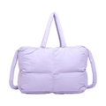 Quilted puffer handbag in lavender purple with padded cloud-like stitching and handles - Purple