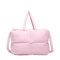 Quilted light pink puffer handbag with stylish padded design and dual shoulder straps - Pink