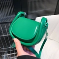Green vintage mini saddle bag with crossbody strap for kids in glossy faux leather - Green