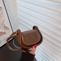 Vintage brown mini saddle bag for kids with adjustable leather shoulder strap and piping detail - Brown