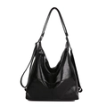 Bolso tote retro negro de gran capacidad con acabado brillante vista frontal - Negro sin Colgante