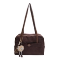 Retro coffee brown frosted faux suede tote bag with plush charm for office and daily wear - With Pendant / Coffee