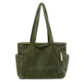 Legergroene corduroy draagtas met TOTE BAG-logo en zijvakken voor dames - Groen
