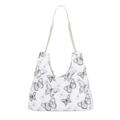 Sac hobo en toile avec imprimé papillon noir et bandoulière en chaîne dorée chic - Noir