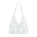 Sac cabas en toile blanche avec imprimé papillon bleu et bandoulière chaîne dorée - Vert