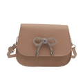 Pink minimalist saddle crossbody bag with sparkling rhinestone bow detail and shoulder strap - Khaki