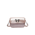 Mini-Umhängetasche aus rosa Metallic-Leder mit silberner Schmetterlingsschleife und Pailletten - Rosa