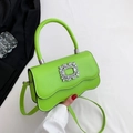 Fluorescent green crossbody bag with crystal buckle and wave-shaped flap design - Green